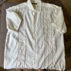 Cubavera Mens XL off White 100% Linen Embroidered Guayabera Short Sleeve Shirt